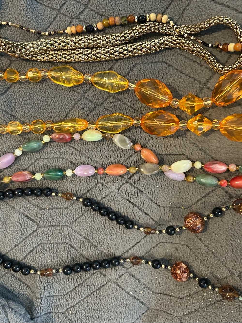 Gold-Tone and Amber Beaded Women's Necklace Lot - Picture 3 of 4